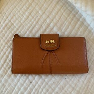 Coach Tan Leather Wallet with Gold Logo
